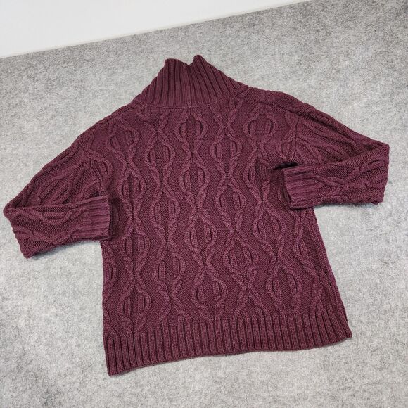 LL Bean Women M Medium Wool Blend Shawl Chunky Cableknit Button Cardigan Sweater - Picture 11 of 13